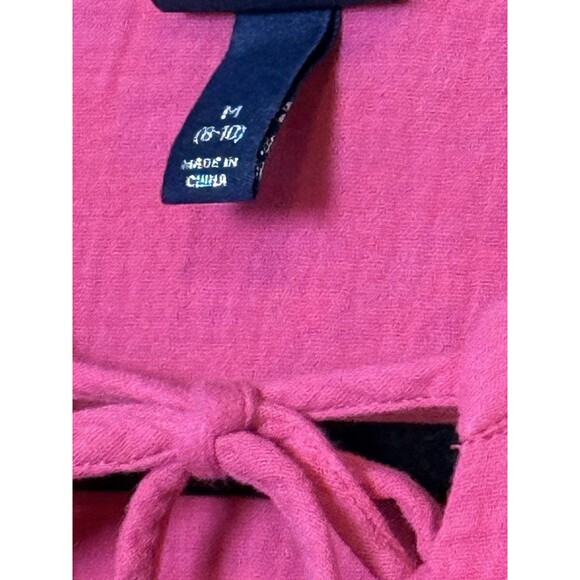 SCOOP Embroidered Tiered Cover-Up Dress M Pink/Orang Gauze Beachy Resort Pockets - Picture 3 of 6